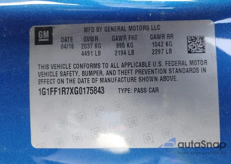 2016 Chevrolet Camaro 1Ss из США, поврежденный, VIN 1G1FF1R7XG0175843